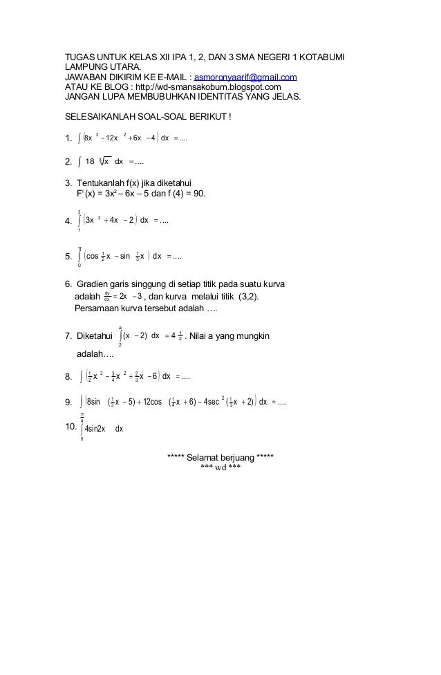 Tugas Untuk Kelas Xii Ipa 1