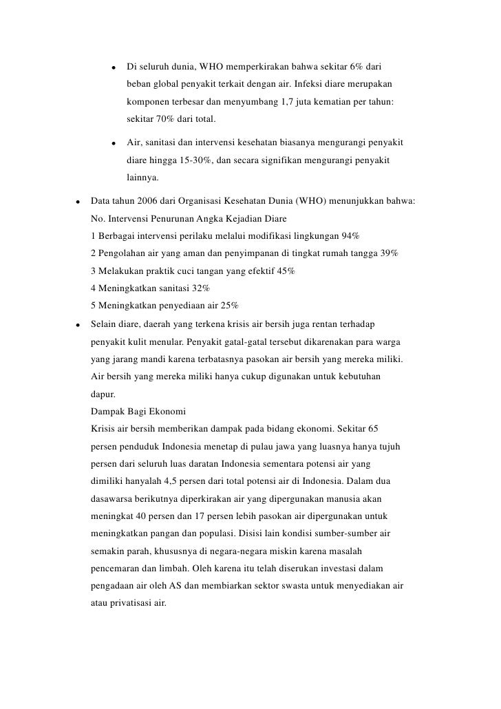 Tugas utilitas baku mutu air menurut who