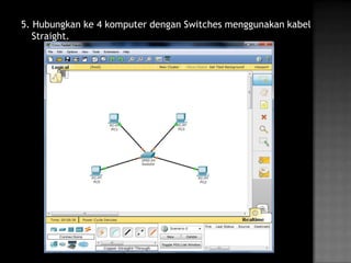 5. Hubungkan ke 4 komputer dengan Switches menggunakan kabel
   Straight.
 