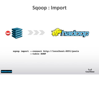Sqoop	
  :	
  Import

sqoop import –-connect http://localhost:8091/pools
--table DUMP

 