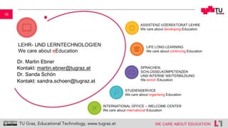 18
WE CARE ABOUT EDUCATIONTU Graz, Educational Technology, www.tugraz.at
LEHR- UND LERNTECHNOLOGIEN
We care about eEducati...