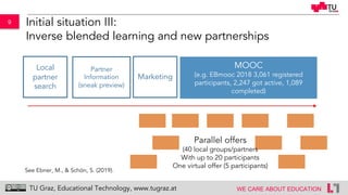 9
WE CARE ABOUT EDUCATIONTU Graz, Educational Technology, www.tugraz.at
Initial situation III:
Inverse blended learning an...