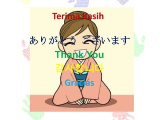 Terima Kasih
ありがとう ございます
Thank You
감사합니다
Gracias
 