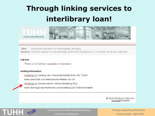 April 2016 University Library, Thomas Hapke
Finding books,
also online books!
 