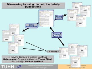 April 2016 University Library, Thomas Hapke
About 60 % of the information in patents is not
published elsewhere.
DEPATISnet - the German patent information
system at http://depatisnet.dpma.de
esp@cenet – European Patent Office
http://worldwide.espacenet.com/
US patents via the US Patent and Trademark
Office http://patft.uspto.gov/
https://www.tub.tuhh.de/en/find/patents/
Patents for talents!
 