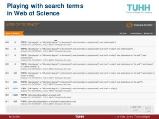 April 2016 University Library, Thomas Hapke
Playing with search terms
in Web of Science
www.bibliothek.uni-regensburg.de/dbinfo/
 