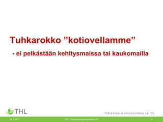 Tuhkarokko ”kotiovellamme”
- ei pelkästään kehitysmaissa tai kaukomailla
26.1.2017 THL / Rokotusohjelmayksikkö UE 11
 