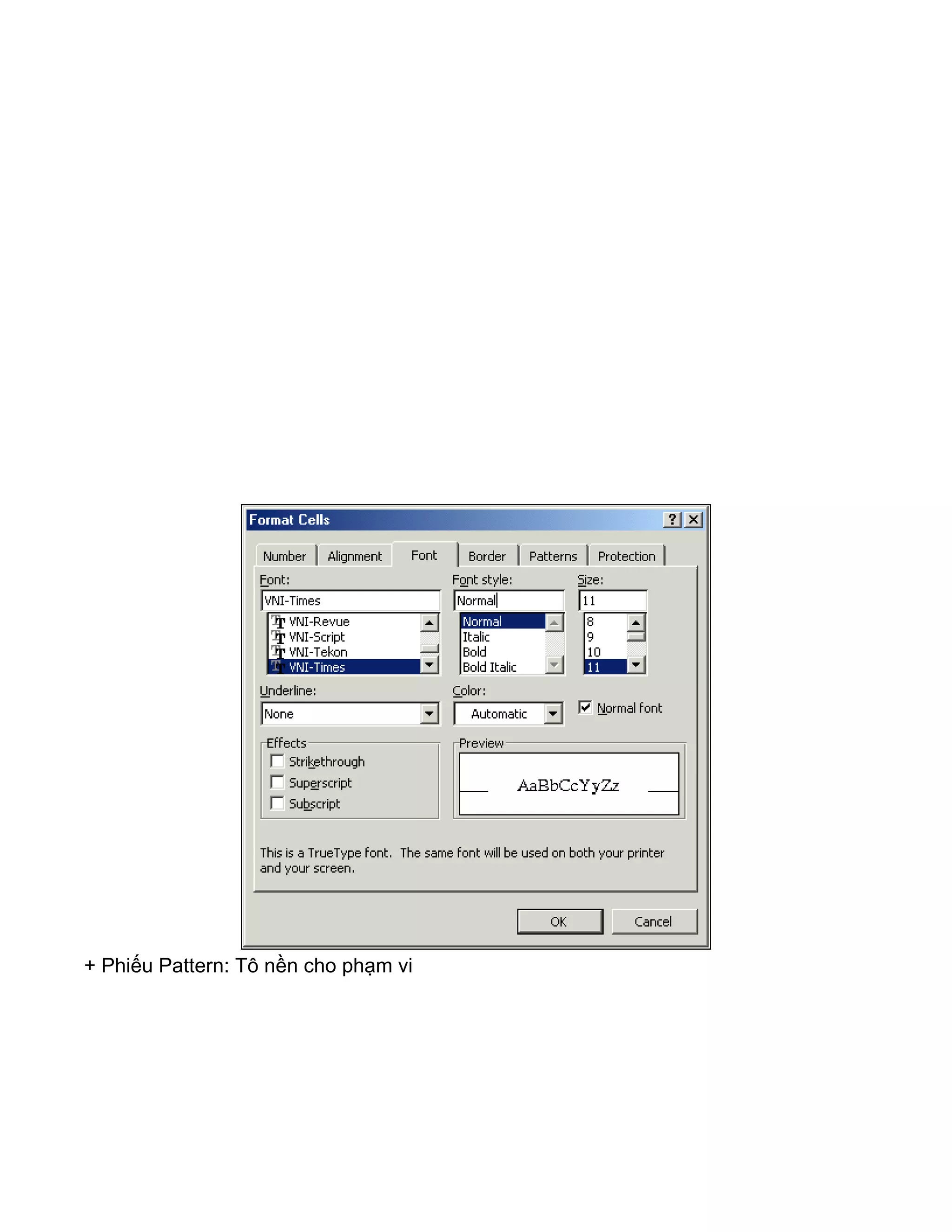 + Phiếu Pattern: Tô nền cho phạm vi
 