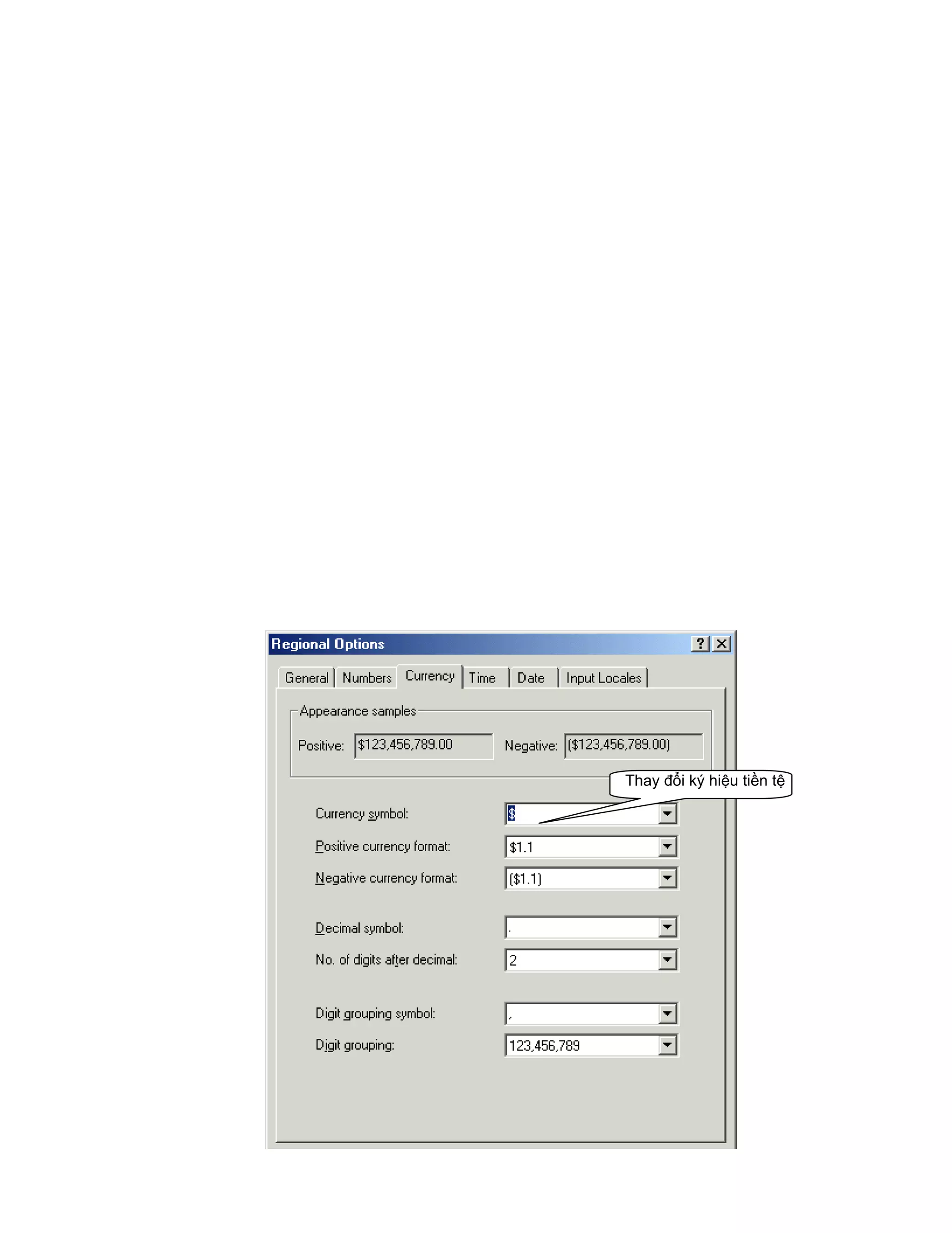 Thay đổi ký hiệu tiền tệ
 