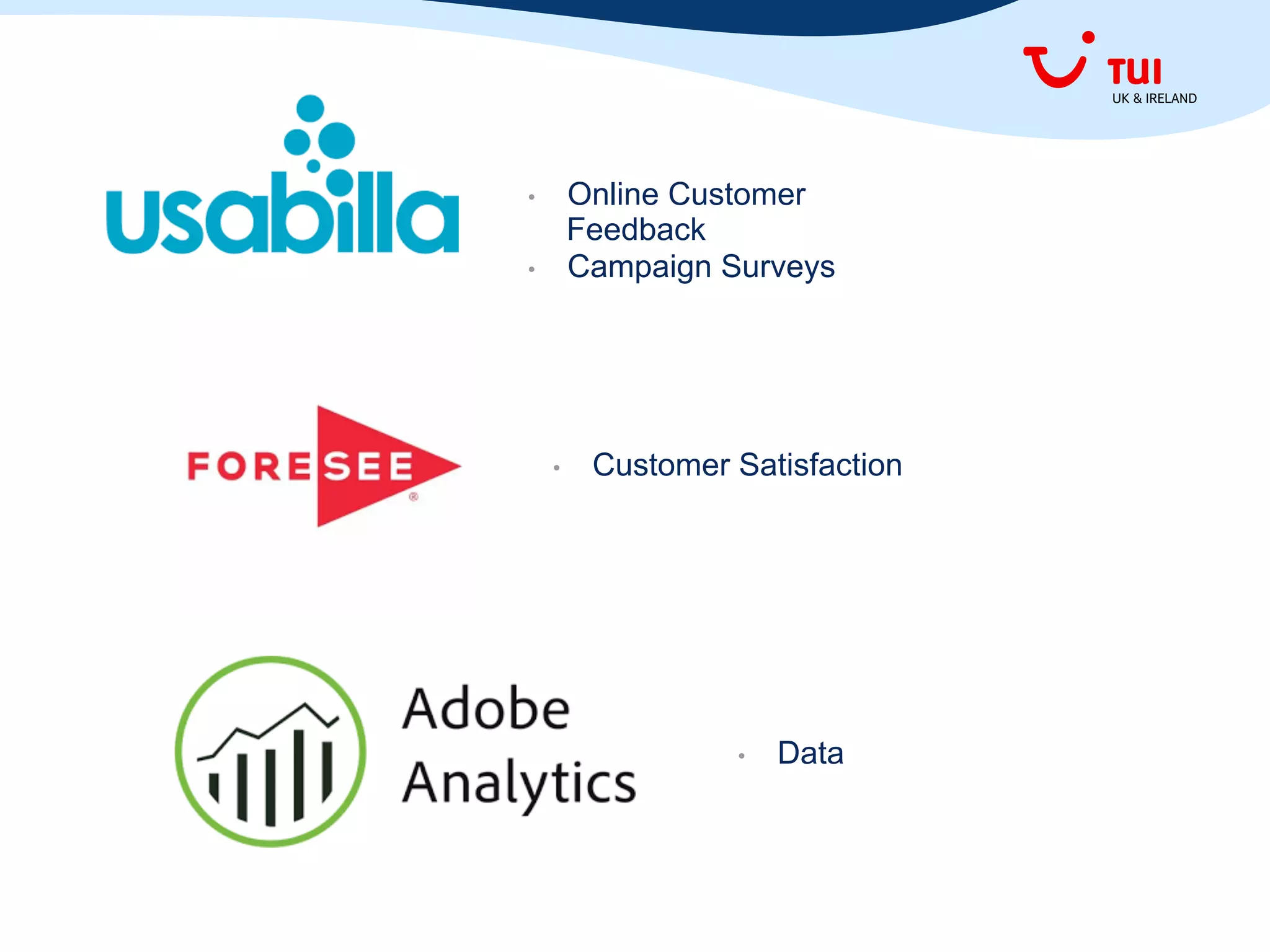 •  Online Customer
Feedback
•  Campaign Surveys
•  Customer Satisfaction
•  Data
 