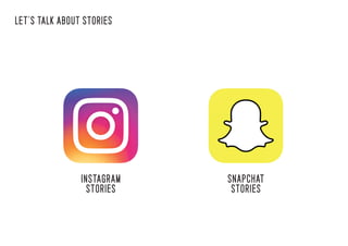 LET‘S TALK ABOUT STORIES
INSTAGRAM
STORIES
SNAPCHAT
STORIES
 