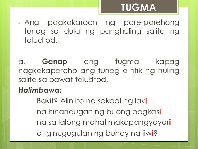 Halimbawa Ng Tugmang Salita Tula