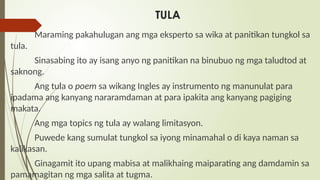 Tula Topics Pagtuturo ng Filipino sa Elementarya 2 Tula at Bugtong_013029.pptx
