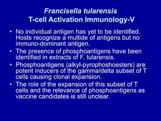 Francisella tularensis
T-cell Activation Immunology-V
• No individual antigen has yet to be identified.
Hosts recognize a ...