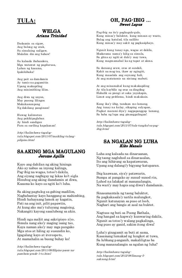 ð Mga talumpati tungkol sa tatag ng wikang filipino. Mga Tula Tungkol