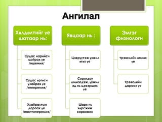 Ангилал
Хөлдөлтийг үе
шатаар нь:
Судас нарийсч
цайрах үе
/ишемия/
Судас өргөсч
улайрах үе
/гиперемия/
Улайралтын
дараах үе
/постгиперемия/
Явцаар нь :
Цэврүүтэж үхжил
өгөх үе
Сорогдон
шимэгдэж, үхжил
эд нь цэвэрших
үе
Шарх нь
хөрсжиж
сорвижих
Эмгэг
физиологи
Үрэвслийн өмнөх
үе
Үрэвслийн
дараах үе
 