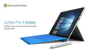 Tabletti, joka voi korvata kannettavan
tietokoneen
Surface Pro 4 esittely
 