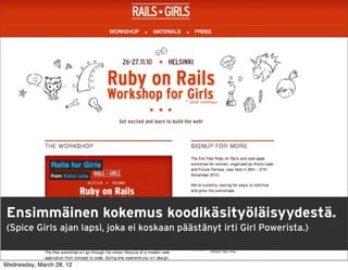 Ensimmäinen kokemus koodikäsityöläisyydestä.
 (Spice Girls ajan lapsi, joka ei koskaan päästänyt irti Girl Powerista.)


Wednesday, March 28, 12
 