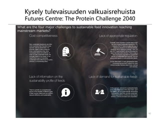 Kysely tulevaisuuden valkuaisrehuista
Futures Centre: The Protein Challenge 2040
42
What are the four major challenges to sustainable feed innovation reaching
mainstream markets?
 