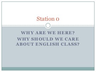 Station 0

 WHY ARE WE HERE?
WHY SHOULD WE CARE
ABOUT ENGLISH CLASS?
 