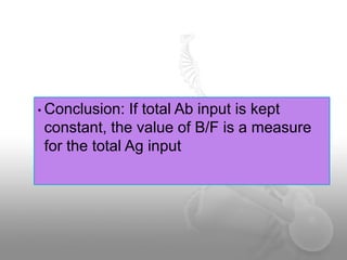 • Conclusion: If total Ab input is kept
constant, the value of B/F is a measure
for the total Ag input
 