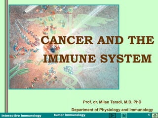 tumor immunology 1interactive immunology
CANCER AND THE
IMMUNE SYSTEM
Prof. dr. Milan Taradi, M.D. PhD
Department of Physiology and Immunology
 