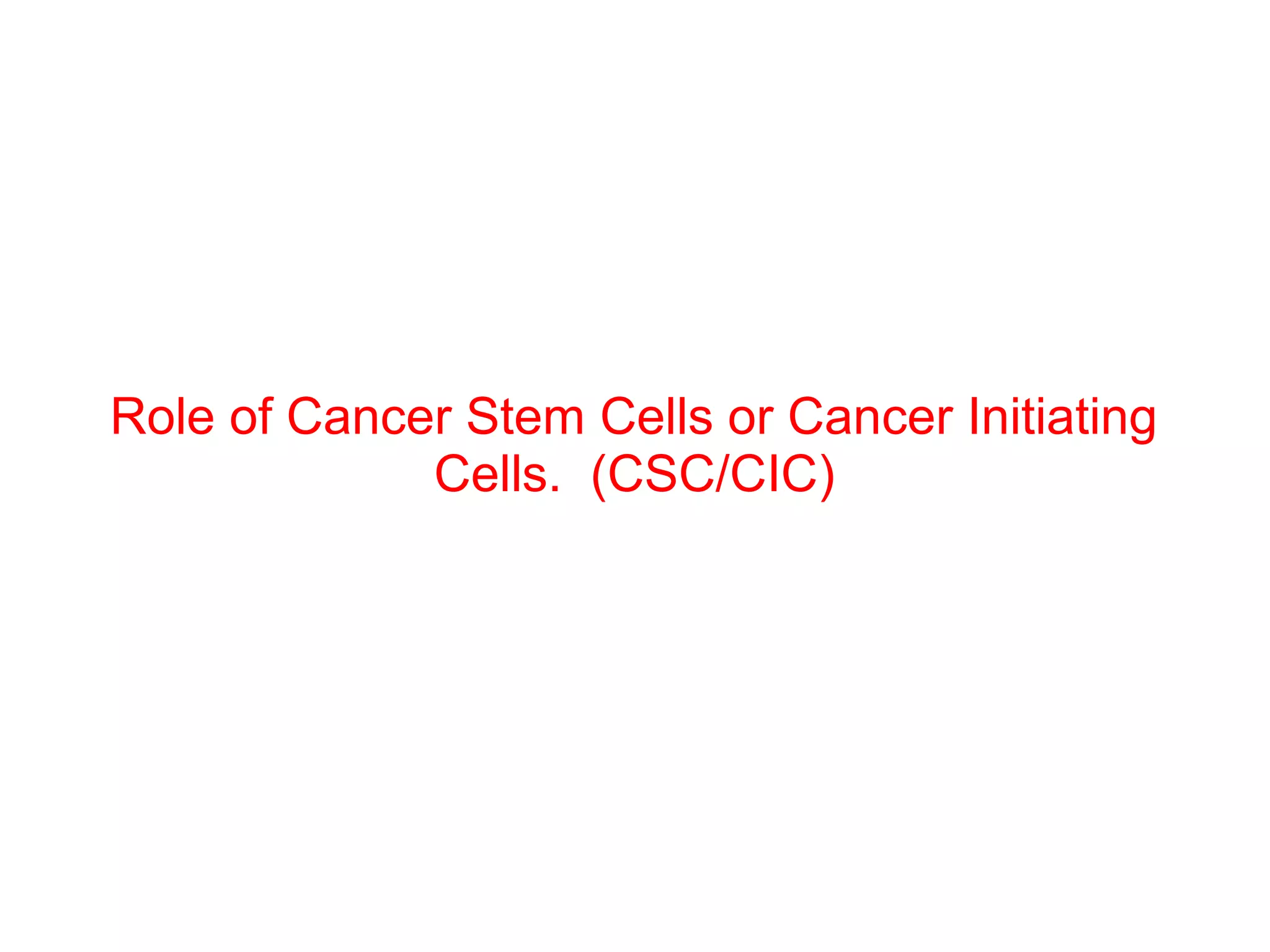 Role of Cancer Stem Cells or Cancer Initiating
Cells. (CSC/CIC)
 