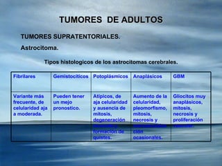TUMORES  DE ADULTOS TUMORES SUPRATENTORIALES . Astrocitoma. Tipos histologicos de los astrocitomas cerebrales. Gliocitos m...