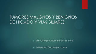 TUMORES MALGNOS Y BENIGNOS
DE HIGADO Y VIAS BILIARES
 Dra. Georgina Alejandra Ochoa curiel
 Universidad Guadalajara Lamar
 