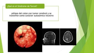 pólipos del colon con tumor cerebral y se
transmite como carácter autosómico recesivo
¿Qué es el Síndrome de Turcot?
 