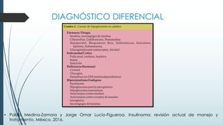 DIAGNÓSTICO DIFERENCIAL
• Pablo Medina-Zamora y Jorge Omar Lucio-Figueroa. Insulinoma: revisión actual de manejo y
tratamiento. México, 2016.
 