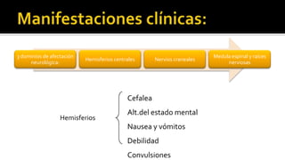 Quimioterapia[Sintomatico]CorticoesteroidesAnticonvulsivantesAnticoagulantesNota:20% Lesiones únicas20-30% Lesiones múltiplesQx + Radioterapia