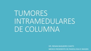 TUMORES
INTRAMEDULARES
DE COLUMNA
DR. RENAN BAQUEIRO CANTO
MEDICO RESIDENTE DE RADIOLOGIA E IMAGEN
 