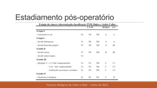 Estadiamento pós-operatório
Tumores Malignos de Cólon e Reto – Junho de 2013.
 