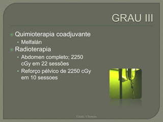  Quimioterapia coadjuvante
• Melfalán
 Radioterapia
• Abdomen completo; 2250
cGy em 22 sessões
• Reforço pélvico de 2250 cGy
em 10 sessoes
Chirlei A Ferreira
 