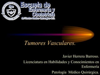 Tumores Vasculares. Javier Herrera Barroso. Licenciatura en Habilidades y Conocimientos en Enfermería Patología  Médico Quirúrgica. 