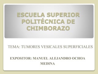 ESCUELA SUPERIOR
POLITÉCNICA DE
CHIMBORAZO
TEMA: TUMORES VESICALES SUPERFICIALES
EXPOSITOR: MANUEL ALEJANDRO OCHOA
MEDINA
 