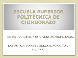 ESCUELA SUPERIOR
POLITÉCNICA DE
CHIMBORAZO
TEMA: TUMORES VESICALES SUPERFICIALES
EXPOSITOR: MANUEL ALEJANDRO OCHOA
MEDINA
 