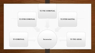 SecuenciasT1 CORONAL
T2 STIR CORONAL
T2 TSE CORONAL
T2 STIR SAGITAL
T1 TSE AXIAL
 