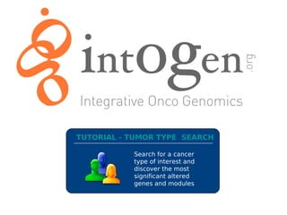 TUTORIAL - TUMOR TYPE SEARCH

           Search for a cancer
           type of interest and
           discover the most
           significant altered
           genes and modules
 
