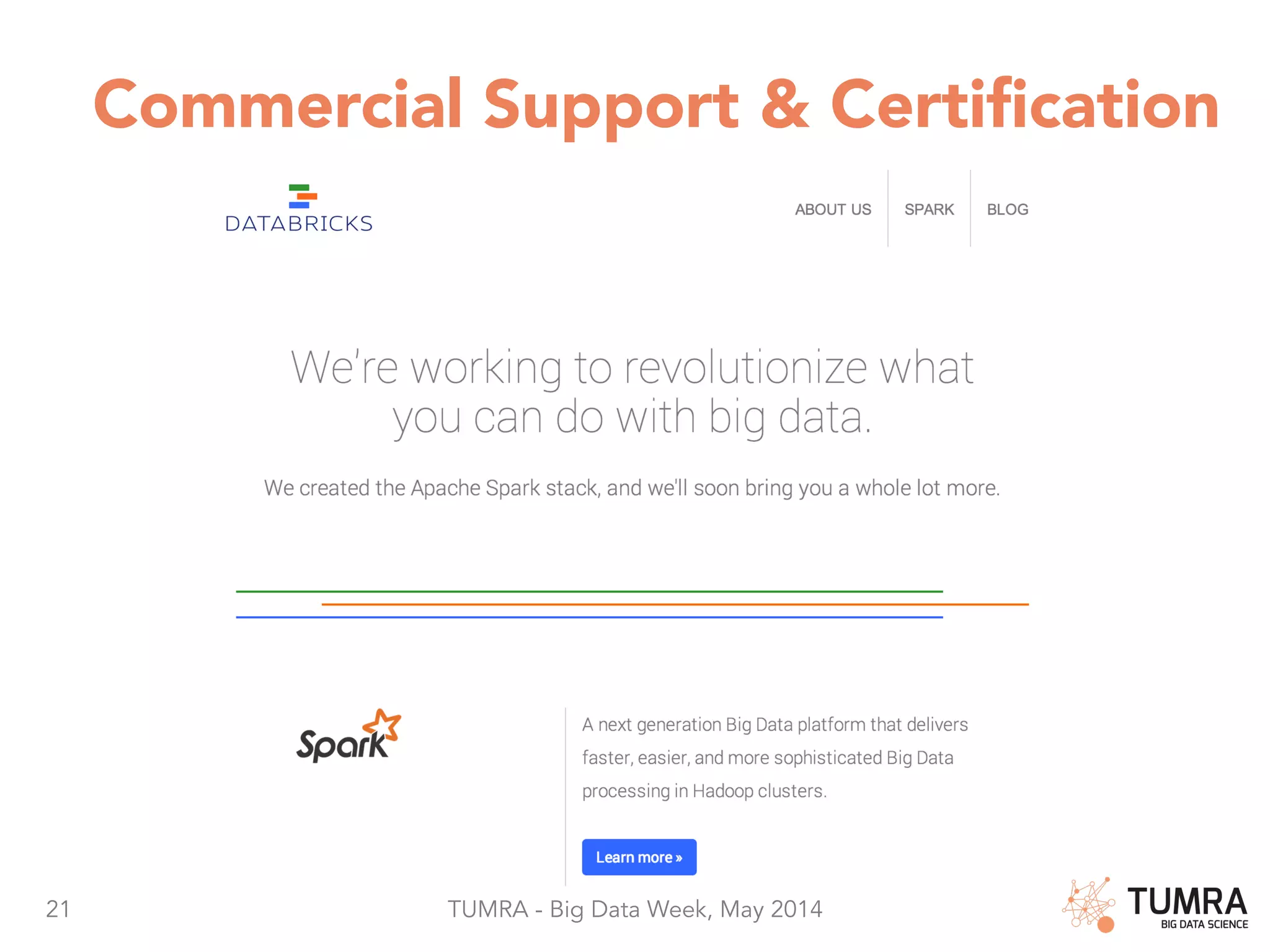 21 TUMRA - Big Data Week, May 2014 Commercial Support & Certiﬁcation 