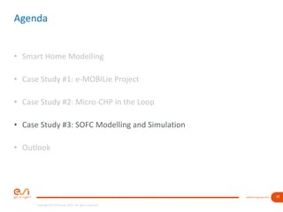 18www.esi-group.com
Copyright © ESI Group, 2016. All rights reserved.
Agenda
• Smart Home Modelling
• Case Study #1: e-MOBILie Project
• Case Study #2: Micro-CHP in the Loop
• Case Study #3: SOFC Modelling and Simulation
• Outlook
 