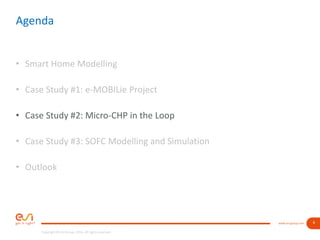 8www.esi-group.com
Copyright © ESI Group, 2016. All rights reserved.
Agenda
• Smart Home Modelling
• Case Study #1: e-MOBILie Project
• Case Study #2: Micro-CHP in the Loop
• Case Study #3: SOFC Modelling and Simulation
• Outlook
 