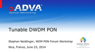 Stephan Neidlinger, WDM PON Forum Workshop
Nice, France, June 23, 2014
Tunable DWDM PON
 