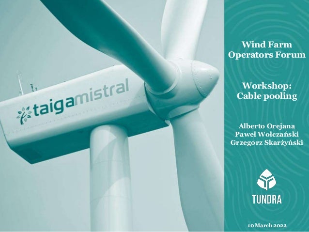 Wind Farm
Operators Forum
Workshop:
Cable pooling
Alberto Orejana
Paweł Wołczański
Grzegorz Skarżyński
10 March 2022
 