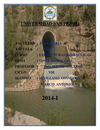 UNIVERSIDAD INFORME DE
SAN PEDRO “ TUNELES ” 5 de mayo de 2014
SEVILLANO OTINIANO MARCO ANTONIO 1
UNIVERSIDAD SAN PEDRO
FA...