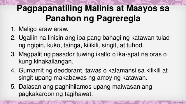 Wastong Pangangalaga Sa Panahon Ng Puberty Tungkulin sa sarili sa panahon ng pagdadalaga o