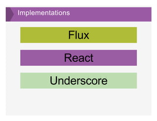 Implementations
FluxFlux
ReactReact
UnderscoreUnderscore
 