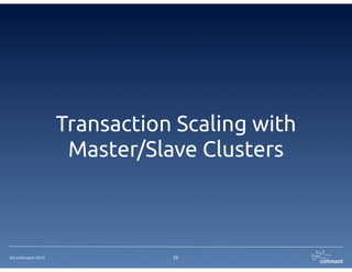 ©Continuent 2014
Understanding Replication
23
Master
(Transactions + Metadata)
Slave
THL
DBMS	

Logs
Replicator
(Transactions + Metadata)
THLReplicator
Download
transactions 	

via network
Apply using JDBC
 
