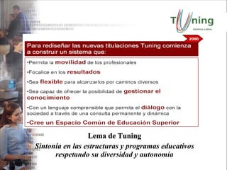 Lema de Tuning Sintonía en las estructuras y programas educativos respetando su diversidad y autonomía 